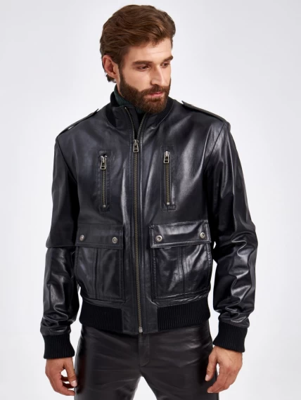 Кожаная куртка бомбер мужская Роми М, черная, размер 50, артикул 29410-0