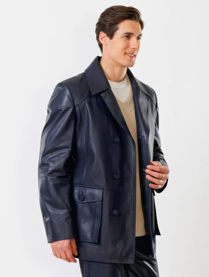 Кожаный комплект мужской: Куртка 549 + Брюки 01, синий, размер 48, артикул 140180-5