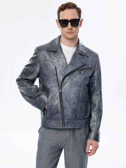 Мужская кожаная куртка косуха премиум класса 560, серая, размер 48, артикул 29670-5