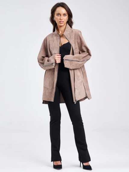 Замшевая женская куртка оверсайз премиум класса 3037, светло-коричневая, размер 50, артикул 23160-3