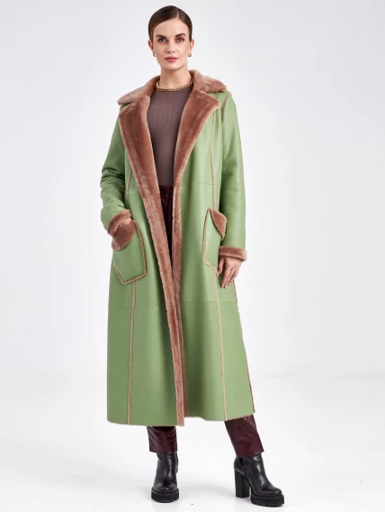 Женское пальто из натуральной овчины премиум класса 2005, оливковое, размер 44, артикул 63680-5