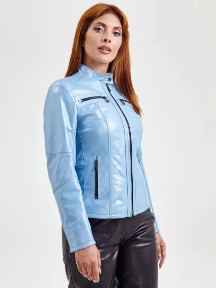 Кожаная куртка женская 301, голубой перламутр, размер 44, артикул 90591-1