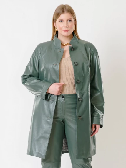 Кожаный комплект женский: Куртка 378 + Брюки 03, оливковый, размер 46, артикул 111159-3