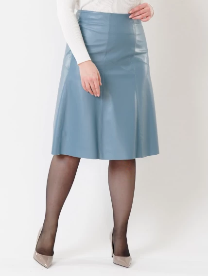 Кожаная юбка из натуральной кожи премиум класса 04, голубая, размер 48, артикул 85410-2