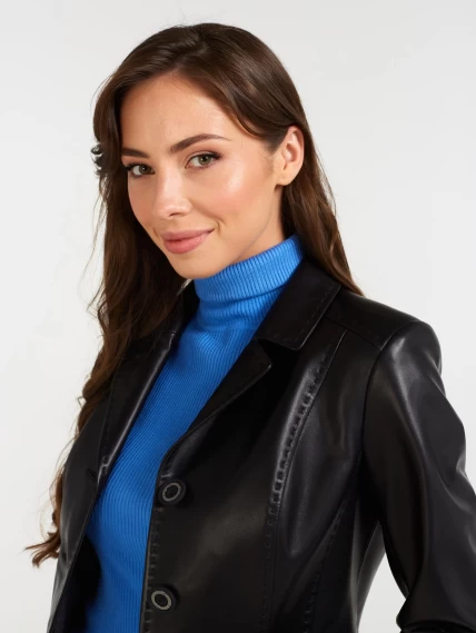 Кожаный женский пиджак 316рс, черный, размер 46, артикул 90500-1