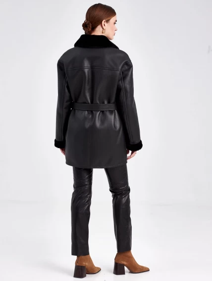 Короткая женская дубленка пиджак с поясом премиум класса 2011, черная, размер 46, артикул 62661-2