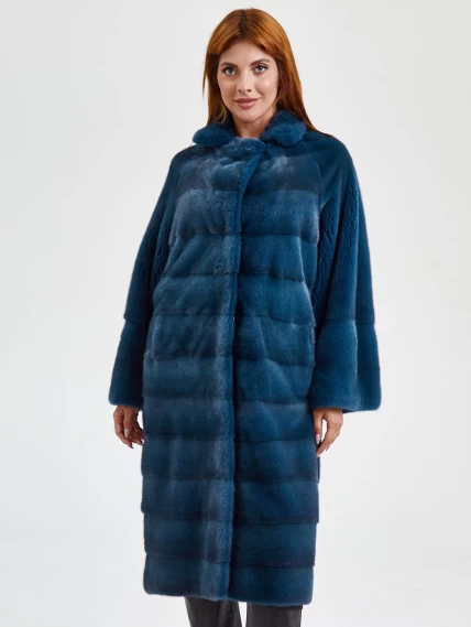 Пальто из меха норки женское 18А182(ав), синее, размер 44, артикул 33070-6