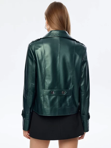 Двубортный кожаный женский пиджак 3014, зеленый, размер 48, артикул 91730-5