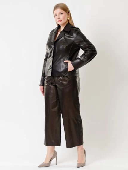 Короткая женская кожаная куртка пиджак 304, черная, размер 44, артикул 91213-3