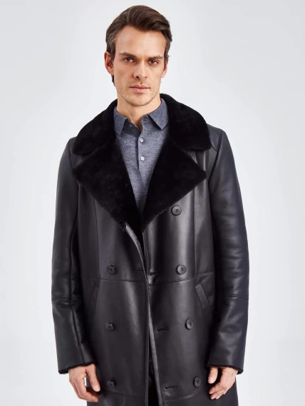Двубортное мужское пальто из натуральной овчины премиум класса 432, черная, размер 52, артикул 71380-5