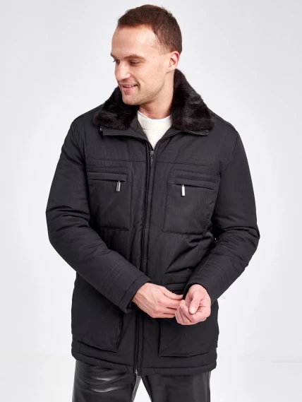 Текстильная зимняя мужская куртка с воротником меха норки Samuele, черная, размер 48, артикул 40910-0