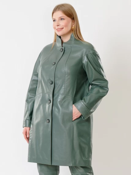 Кожаное пальто женское 378, оливковое, размер 50, артикул 91252-6