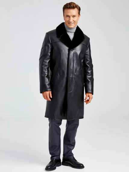 Зимний комплект мужской: Пальто утепленное 533мех + Брюки 01, черный/синий, размер 48, артикул 140290-0