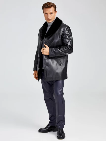 Мужская зимняя кожаная куртка с норковым воротником премиум класса 534мех, черная, размер 50, артикул 40401-6