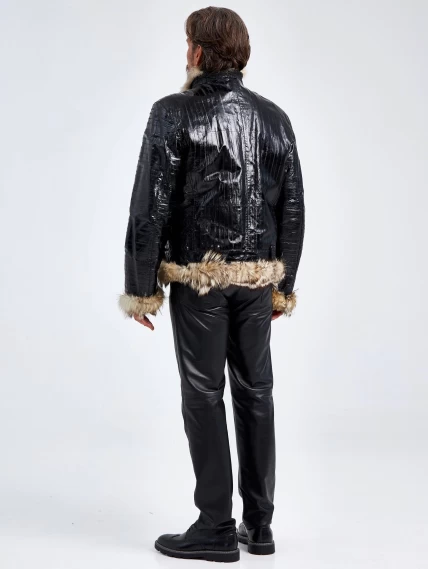 Зимняя мужская кожаная куртка из кожи морского угря на подкладке из меха лисицы ZE/F-7980, черная, размер 48, артикул 40800-2