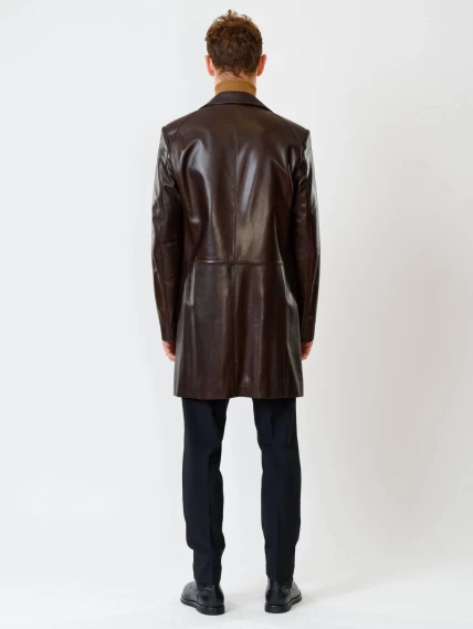 Удлиненный кожаный мужской пиджак премиум класса 539, коричневый, размер 48, артикул 29541-4
