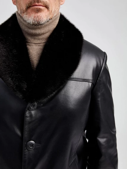 Мужская зимняя кожаная куртка с норковым воротником премиум класса 534мех, черная, размер 50, артикул 40492-2