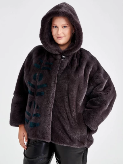 Демисезонный комплект женский: Куртка из меха норки 18111(к) + Брюки 02, фиолетовый/черный, размер 50, артикул 111285-2