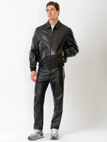 Кожаный комплект мужской: Куртка Мауро + Брюки 01, черный, размер 48, артикул 140220-0