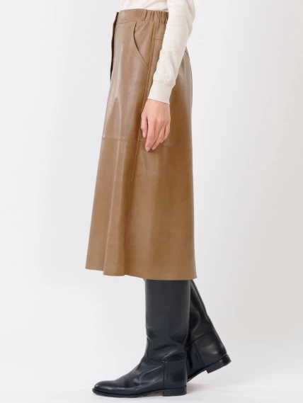 Длинная кожаная юбка из натуральной кожи 08, серо-коричневая, размер 44, артикул 85310-6