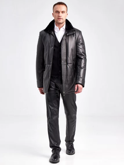 Кожаная зимняя мужская куртка с воротником из овчины 5723, черная, размер 46, артикул 40960-1