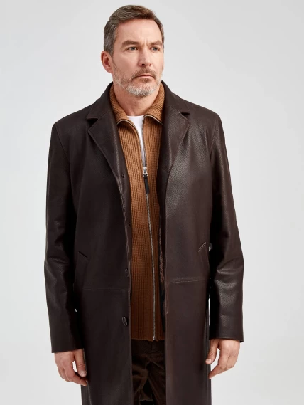 Мужской удлиненный кожаный пиджак премиум класса 22/1, коричневый DS, размер 50, артикул 29560-5
