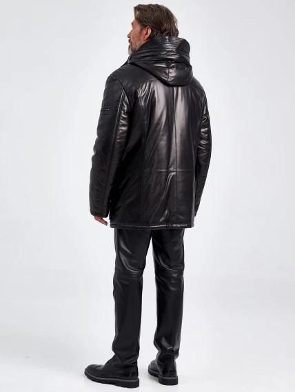 Утепленная мужская кожаная куртка с капюшоном 513, черная, размер 56, артикул 29100-2