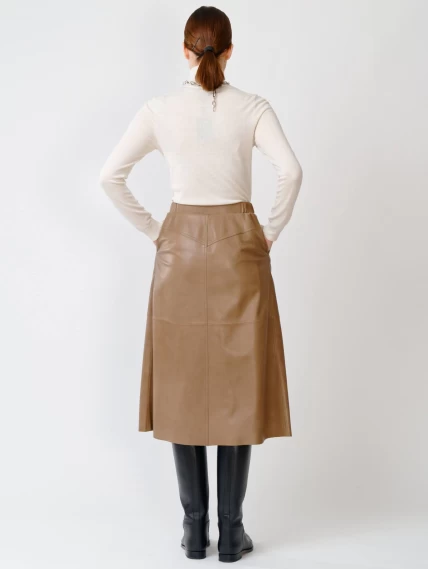 Длинная кожаная юбка из натуральной кожи 08, серо-коричневая, размер 44, артикул 85310-2