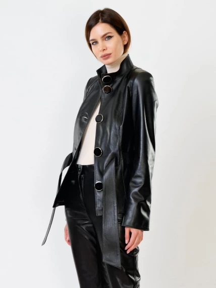 Кожаная женская куртка с поясом 334, черная, размер 40, артикул 91101-1