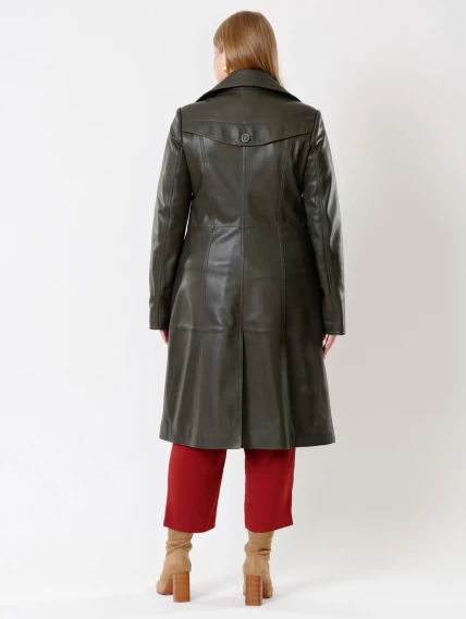 Кожаное двубортное женское пальто с поясом премиум класса 3003, оливковое, размер 48, артикул 63480-6