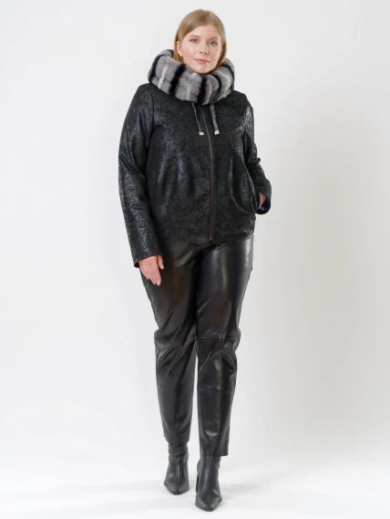 Короткая замшевая утепленная женская куртка с мехом "рекса" 308ш, черная, размер 46, артикул 23731-3