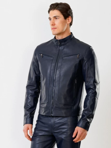Кожаная куртка мужская 507, синяя, размер 52, артикул 28601-2