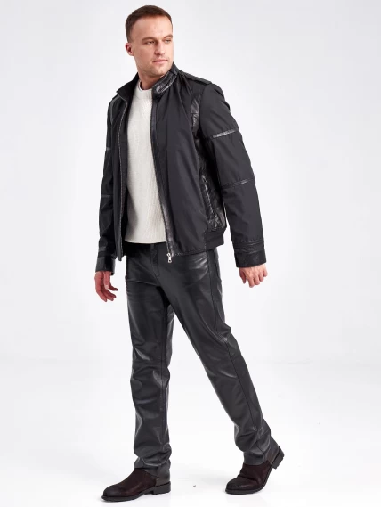 Текстильная мужская куртка бомбер с кожаными отделками 07210, черная, размер 50, артикул 40930-6