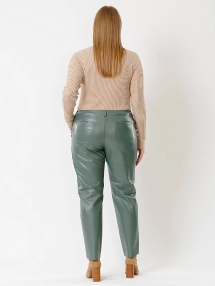 Кожаные зауженные женские брюки из натуральной кожи 03, оливковые, размер 44, артикул 85381-1
