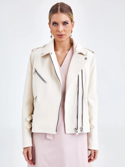 Кожаная женская куртка косуха премиум класса 3036, белая, размер 46, артикул 23171-0