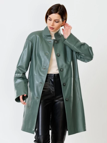Кожаный комплект женский: Куртка 378 + Брюки 03, оливковый/черный, размер 46, артикул 111158-5