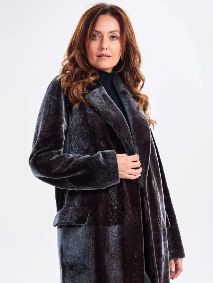 Длинное двустороннее женское пальто из астрагана с поясом премиум класса 2048, баклажановое, размер 48, артикул 63310-6
