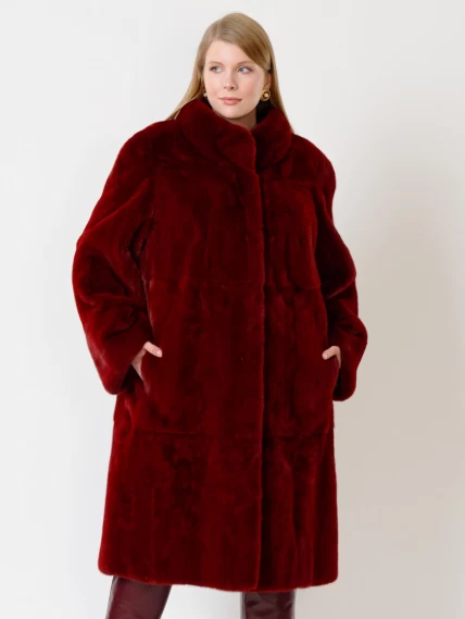 Демисезонный комплект женский: Пальто из меха норки 288в + Брюки 02, бордовый, размер 54, артикул 111318-4