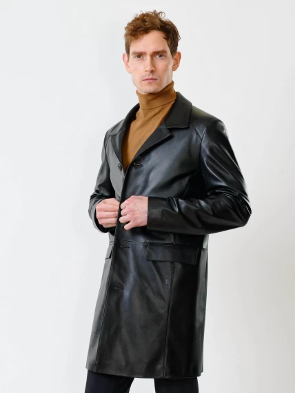 Удлиненный кожаный мужской пиджак премиум класса 539, черный, размер 52, артикул 29550-2
