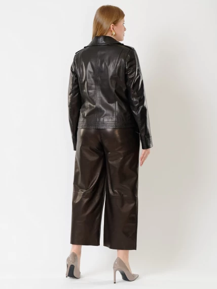 Короткая женская кожаная куртка пиджак 304, черная, размер 44, артикул 91213-4