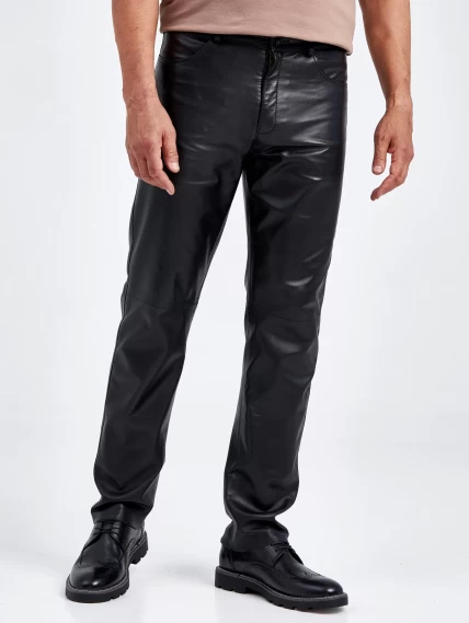 Мужские брюки из натуральной кожи премиум класса 01, черные, размер 48, артикул 120011-4