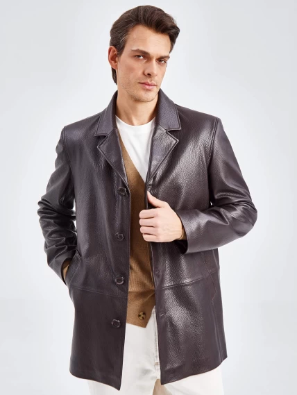 Кожаный пиджак мужской 21/1, коричневый, размер 48, артикул 27300-1
