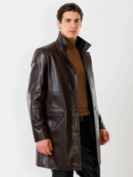 Удлиненный кожаный мужской пиджак премиум класса 539, коричневый, размер 48, артикул 29540-5