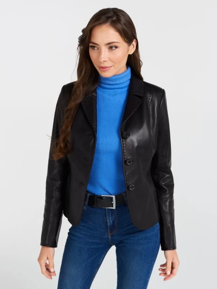 Кожаный женский пиджак 316рс, черный, размер 46, артикул 90500-4