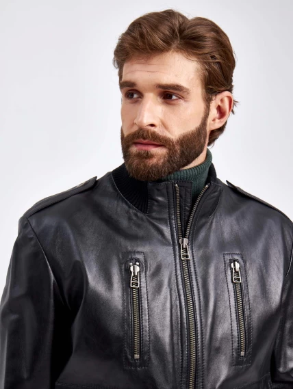 Кожаная куртка бомбер мужская Роми М, черная, размер 50, артикул 29410-4