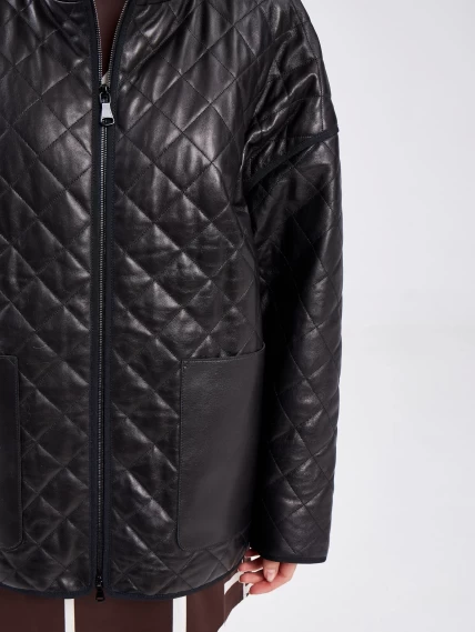 Кожаная женская стеганная куртка премиум класса 3043, черная, размер 46, артикул 23260-2