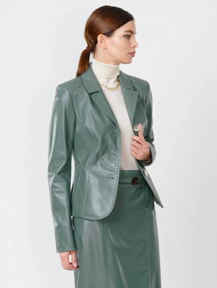 Кожаный женский пиджак 316рс, оливковый, размер 46, артикул 91042-2