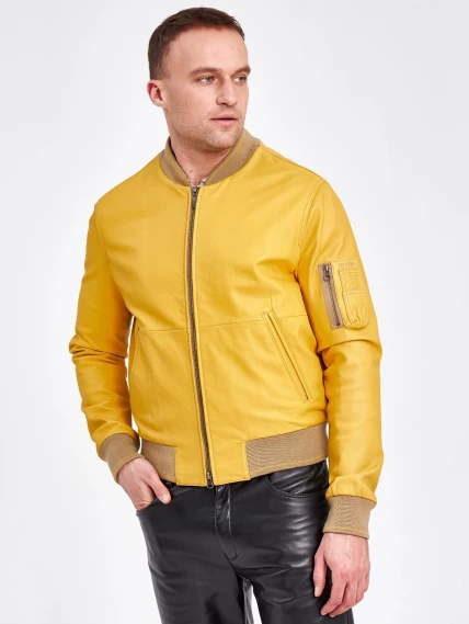 Кожаная куртка бомбер мужская 1119, желтая, размер48, артикул 29520-6