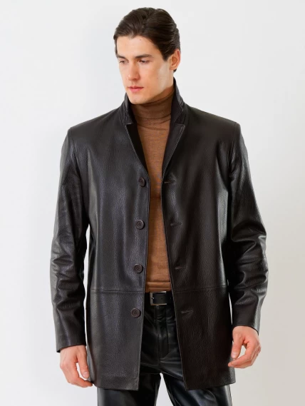Кожаный костюм мужской: Пиджак 21/1 + Брюки 01, коричневый/черный, размер 48, артикул 140010-3