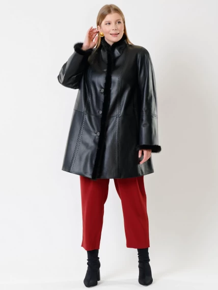 Утепленный женский кожаный плащ с норкой 312рс, черный, размер 58, артикул 23710-3